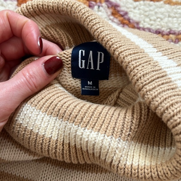GAP 24/7 Split Hem Striped Turtleneck Sweater - Cream / White - Picture 3 of 8